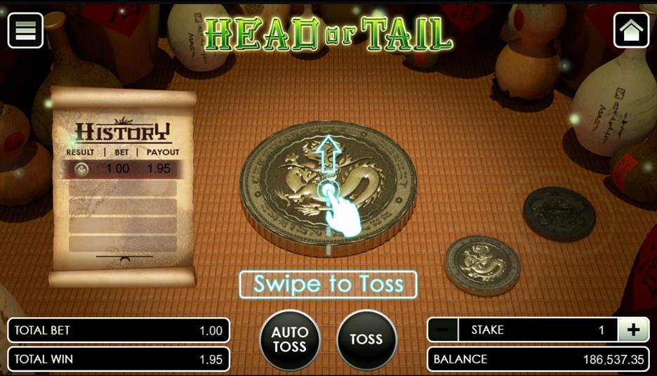 Head or Tail game with selected betting option